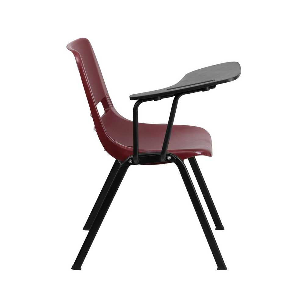 Burgundy Ergonomic Shell Chair with Right Handed Flip-Up Tablet Arm