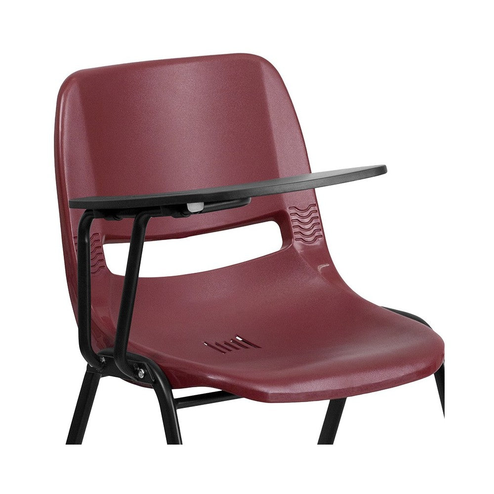 Burgundy Ergonomic Shell Chair with Right Handed Flip-Up Tablet Arm