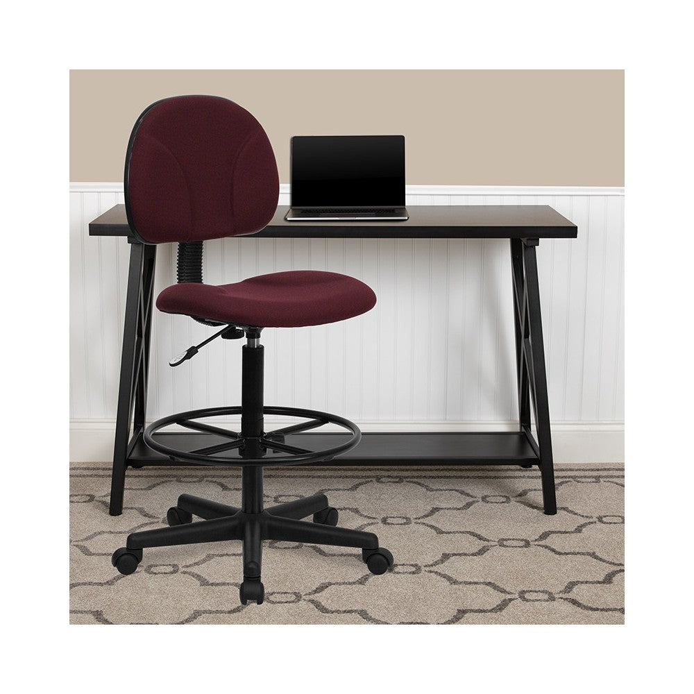 Burgundy Fabric Drafting Chair (Cylinders: 22.5''-27''H or 26''-30.5''H)