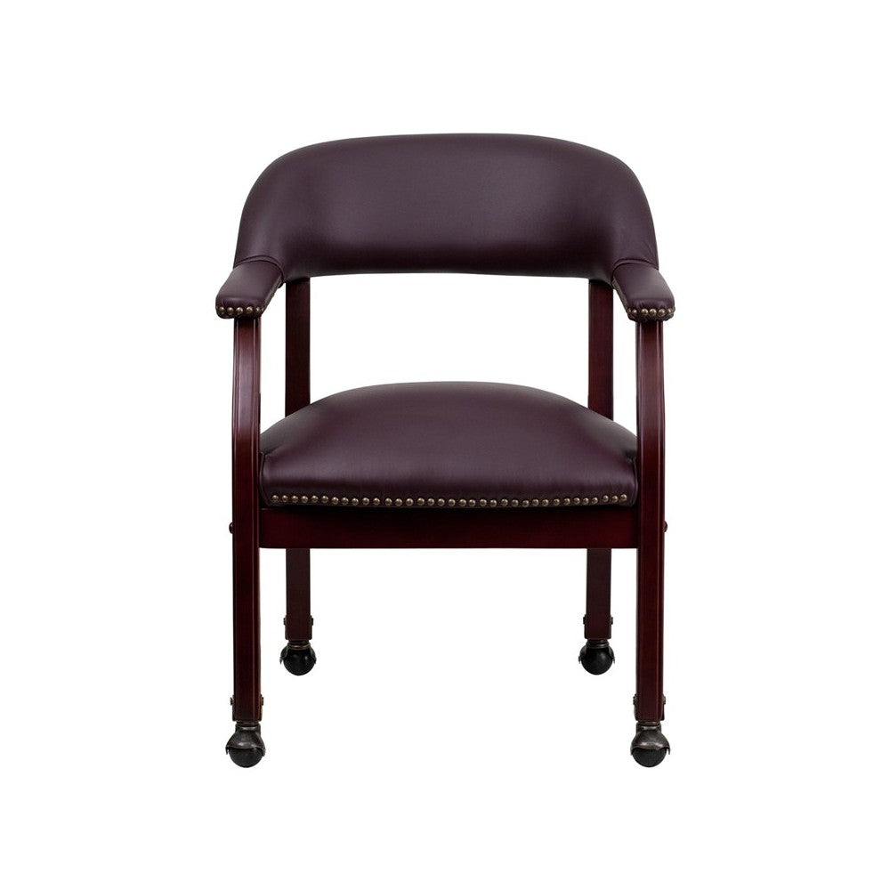 Burgundy LeatherSoft Conference Chair with Accent Nail Trim and Casters