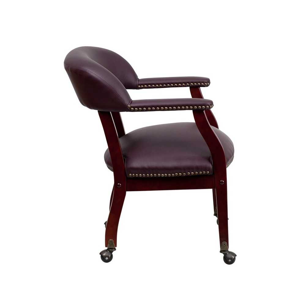 Burgundy LeatherSoft Conference Chair with Accent Nail Trim and Casters