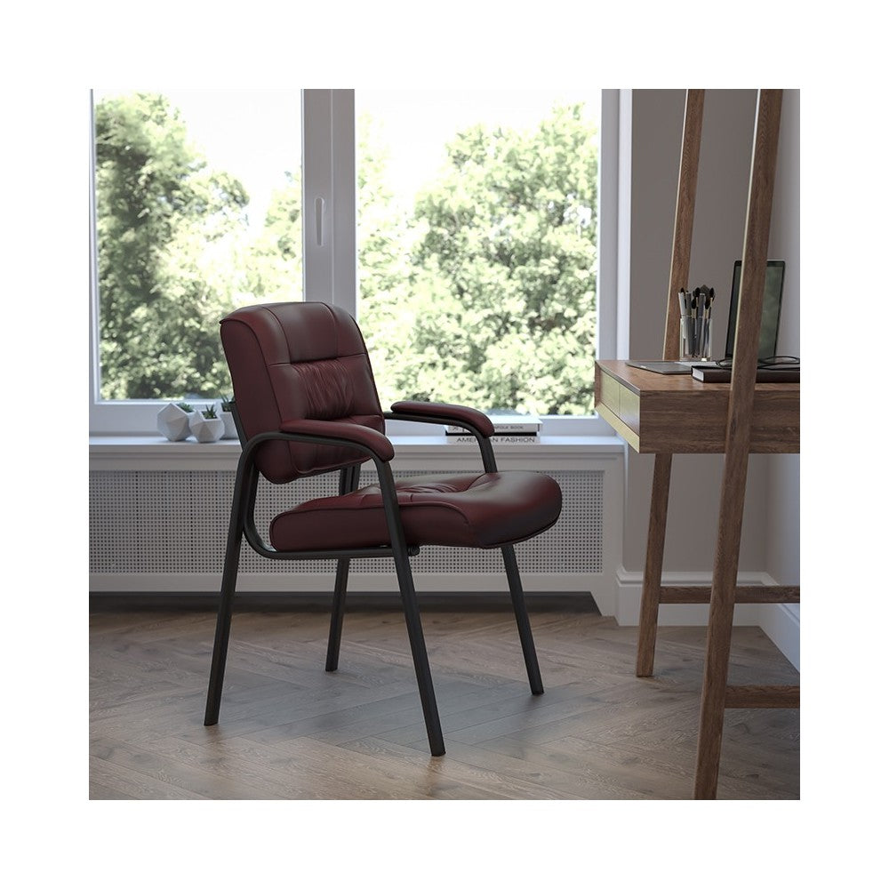 Burgundy LeatherSoft Executive Side Reception Chair with Black Metal Frame