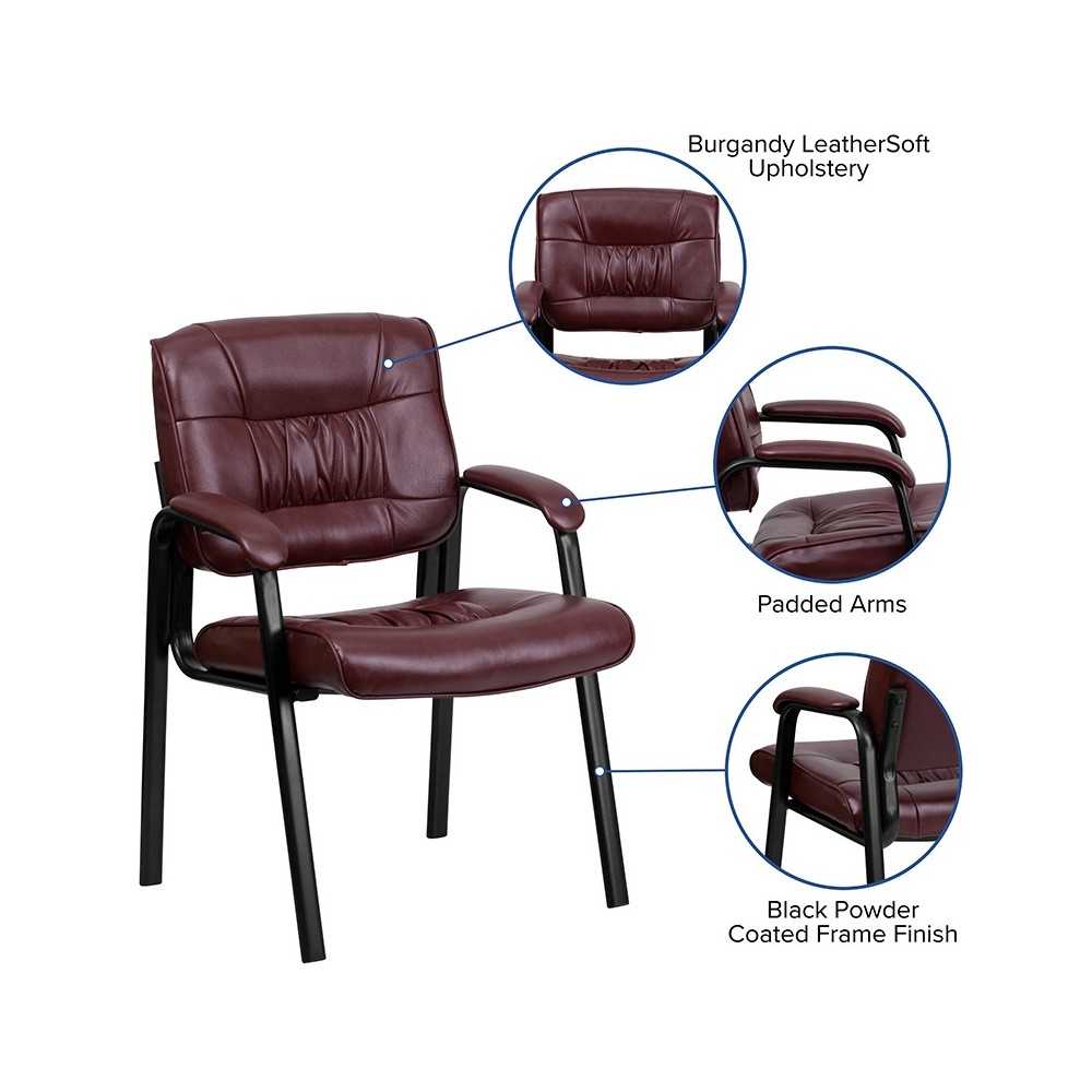 Burgundy LeatherSoft Executive Side Reception Chair with Black Metal Frame