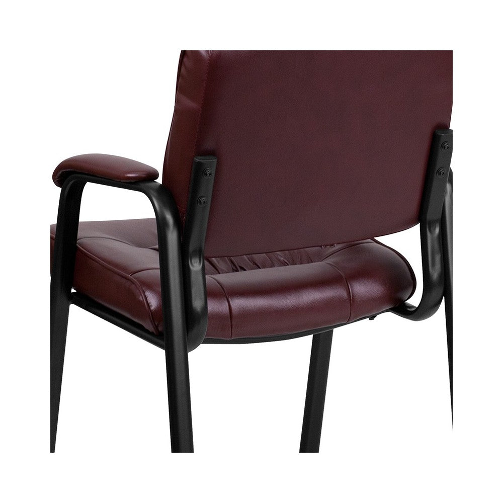 Burgundy LeatherSoft Executive Side Reception Chair with Black Metal Frame