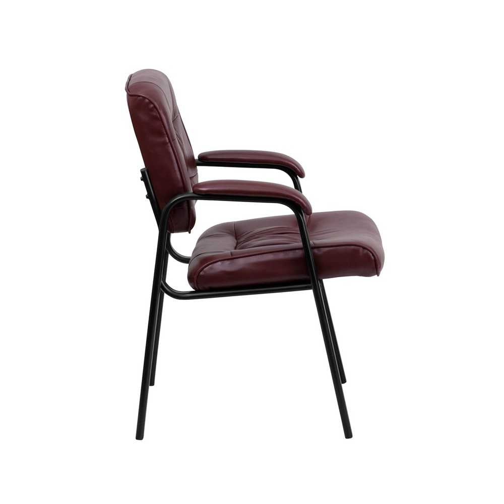 Burgundy LeatherSoft Executive Side Reception Chair with Black Metal Frame