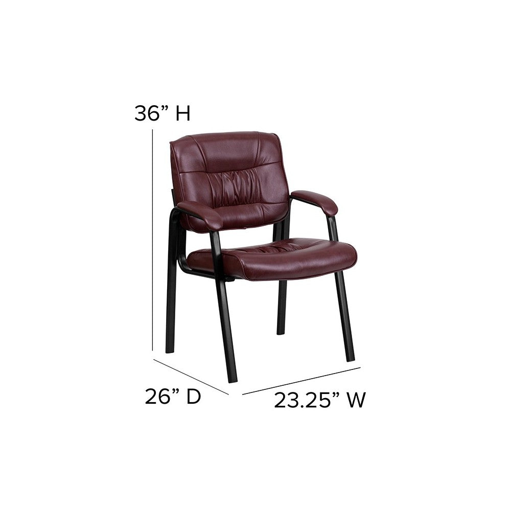 Burgundy LeatherSoft Executive Side Reception Chair with Black Metal Frame
