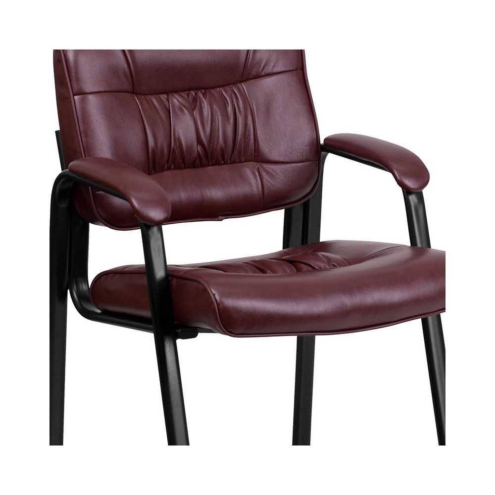 Burgundy LeatherSoft Executive Side Reception Chair with Black Metal Frame