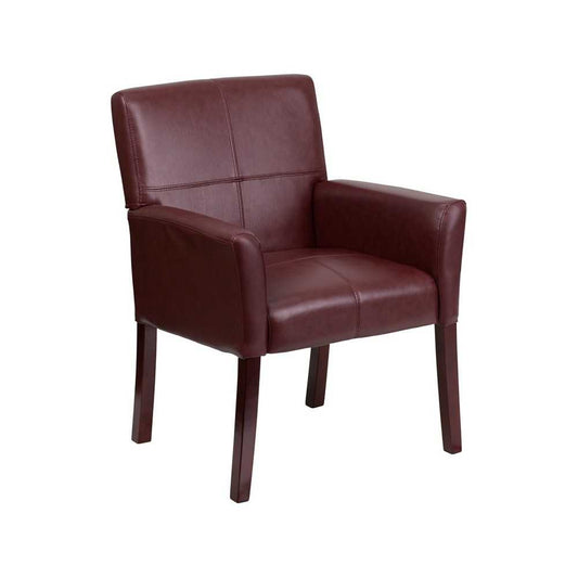 Burgundy LeatherSoft Executive Side Reception Chair with Mahogany Legs