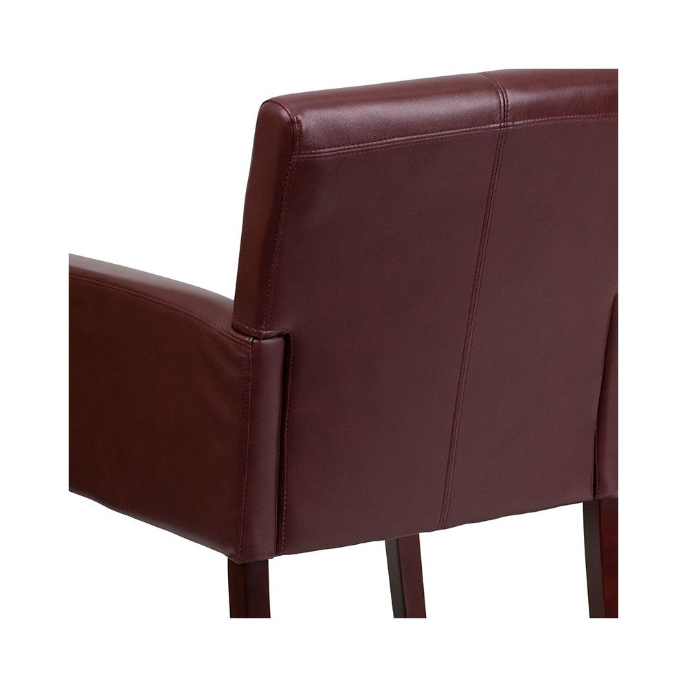 Burgundy LeatherSoft Executive Side Reception Chair with Mahogany Legs