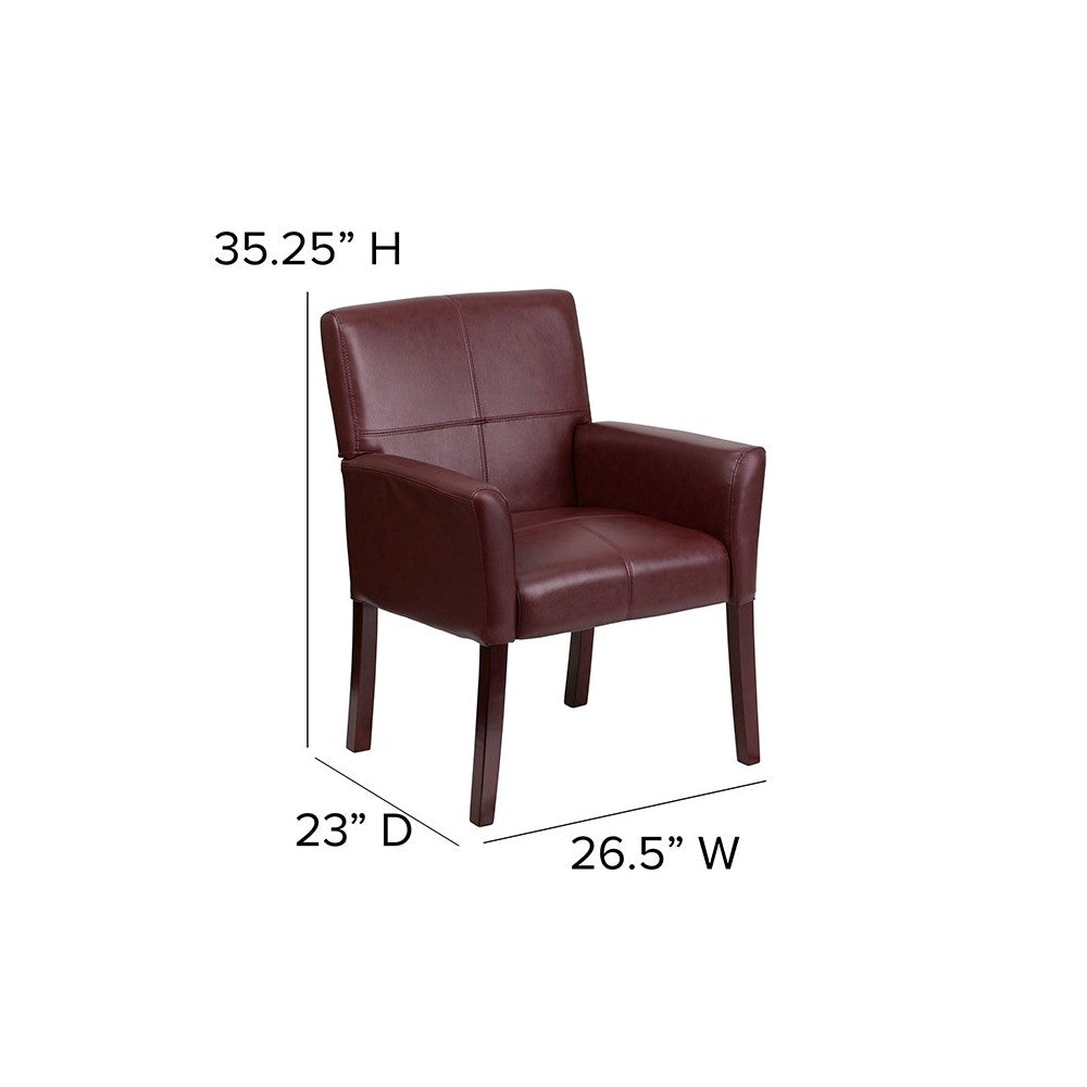 Burgundy LeatherSoft Executive Side Reception Chair with Mahogany Legs