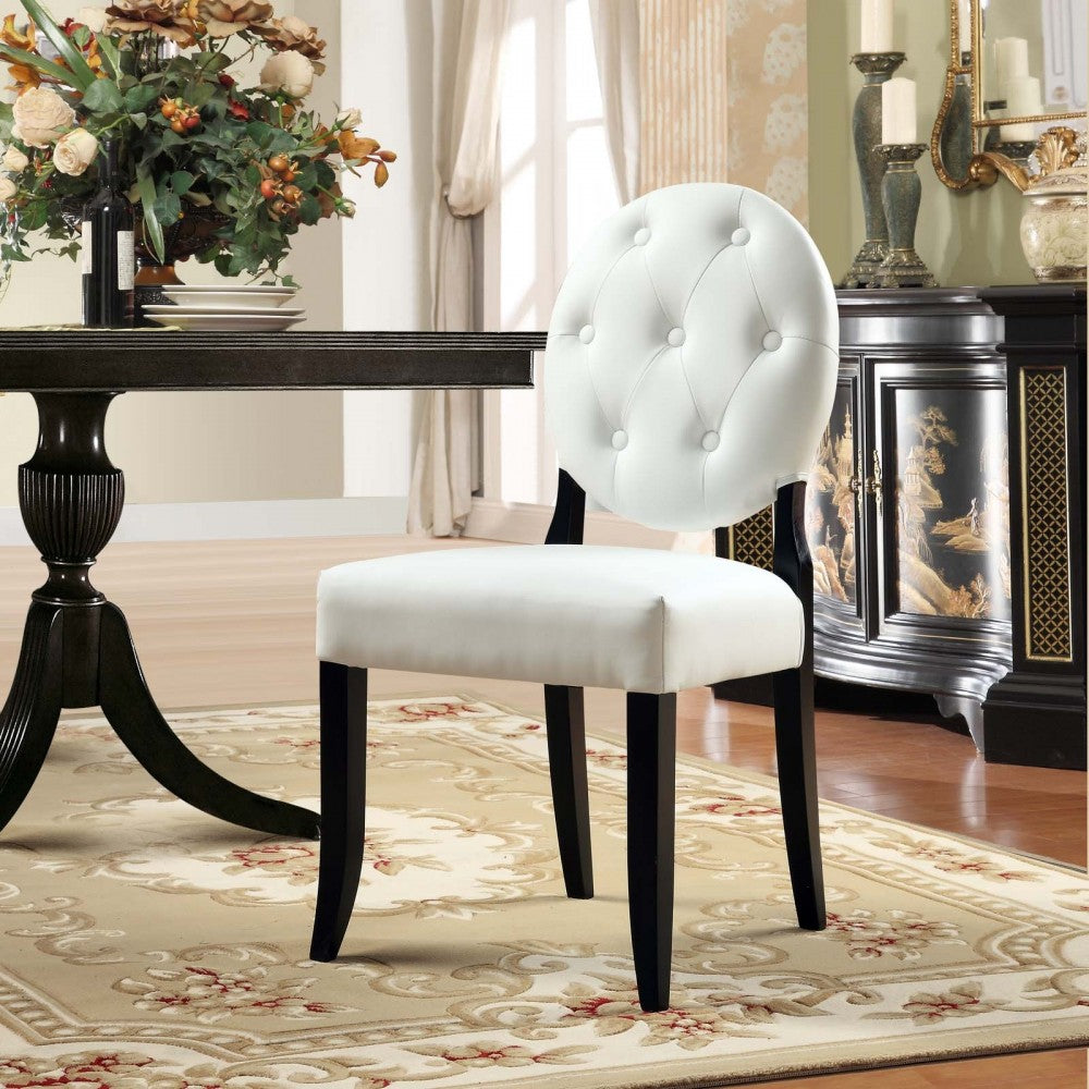 Button Dining Vinyl Side Chair, White