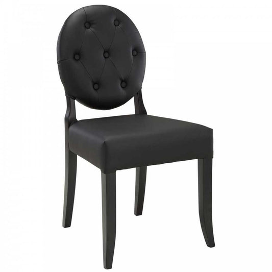 Button Dining Vinyl Side Chair, Black