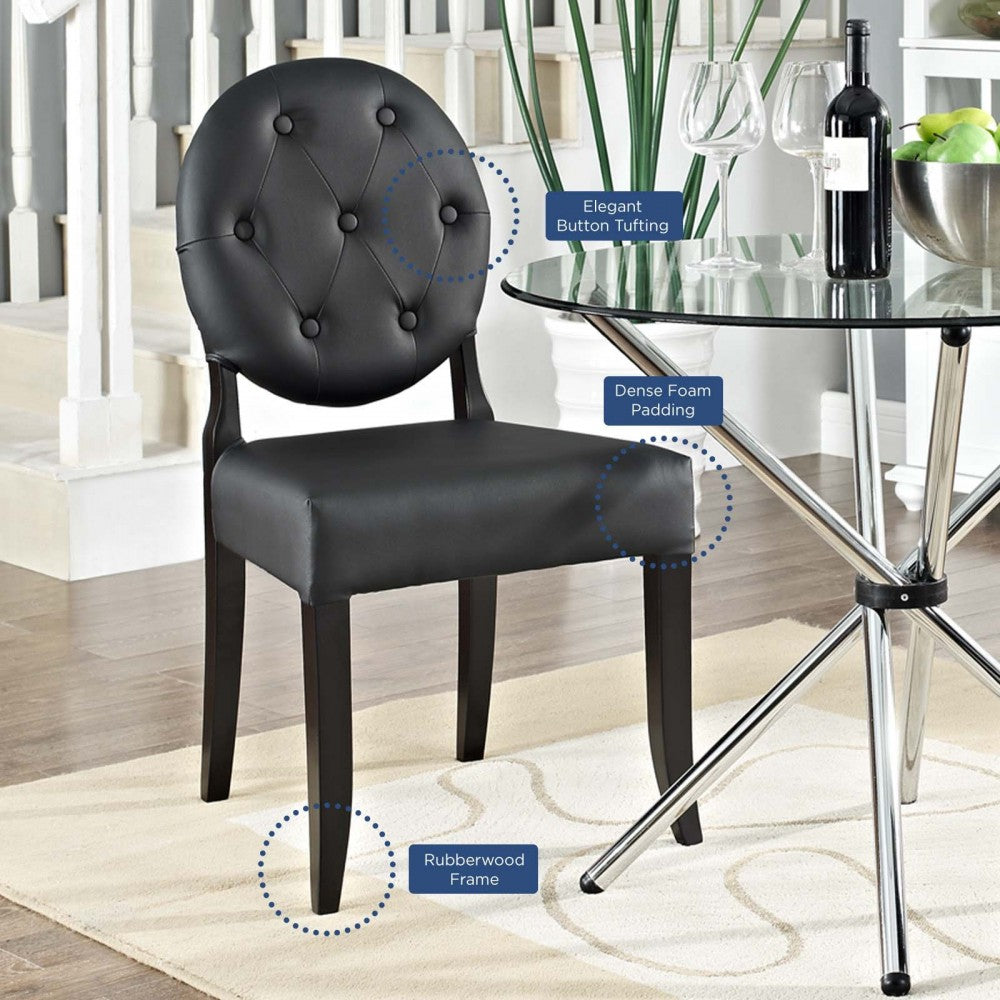 Button Dining Vinyl Side Chair, Black