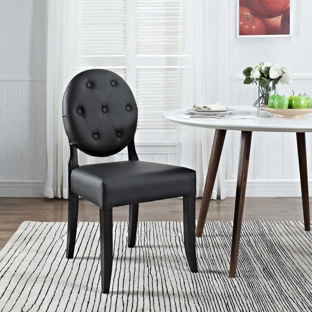 Button Dining Vinyl Side Chair, Black