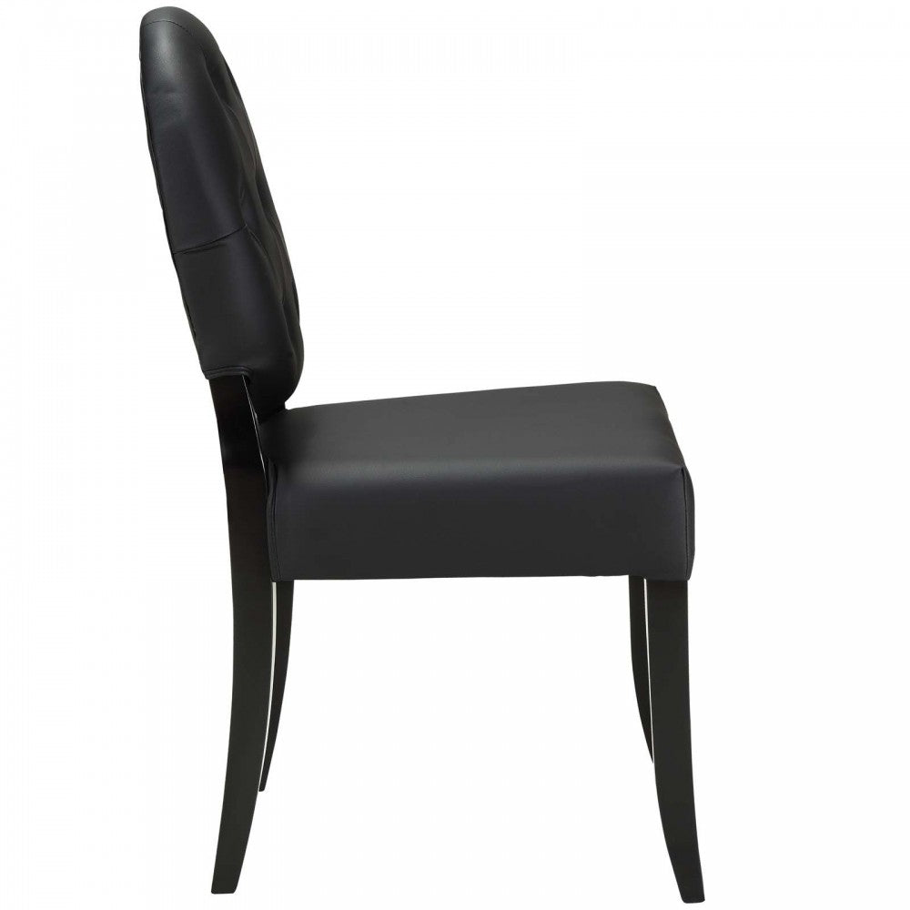 Button Dining Vinyl Side Chair, Black