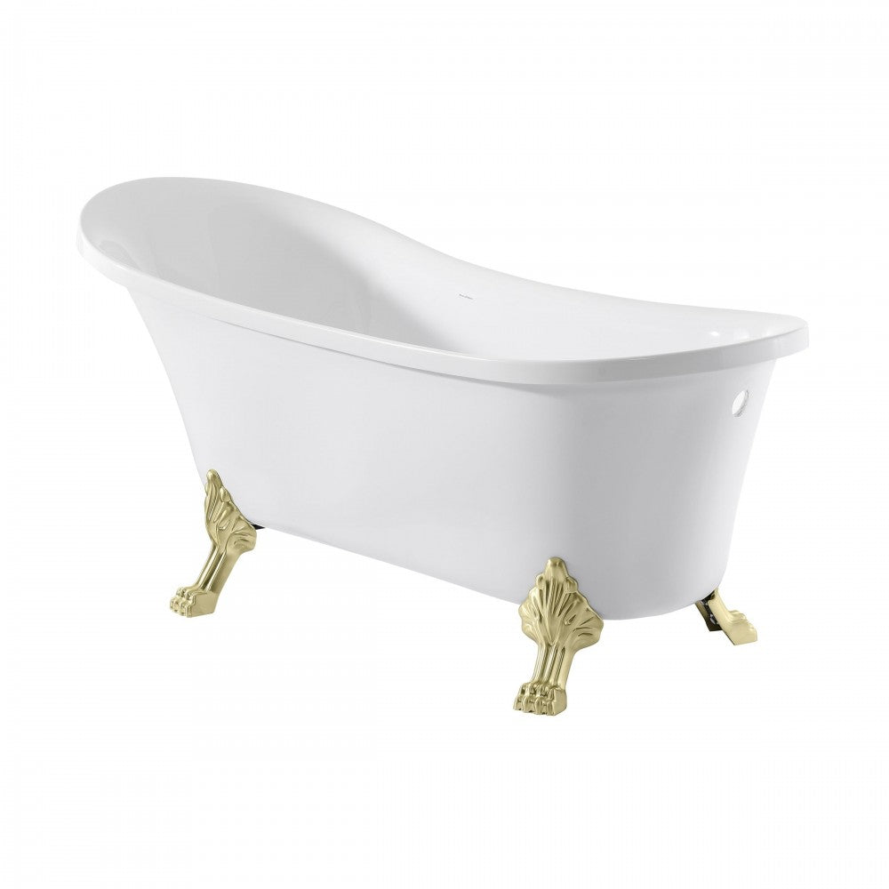 Cache Single Slipper, Clawfoot Soaking Acrylic Bathtub, Brushed Gold Clawfoot