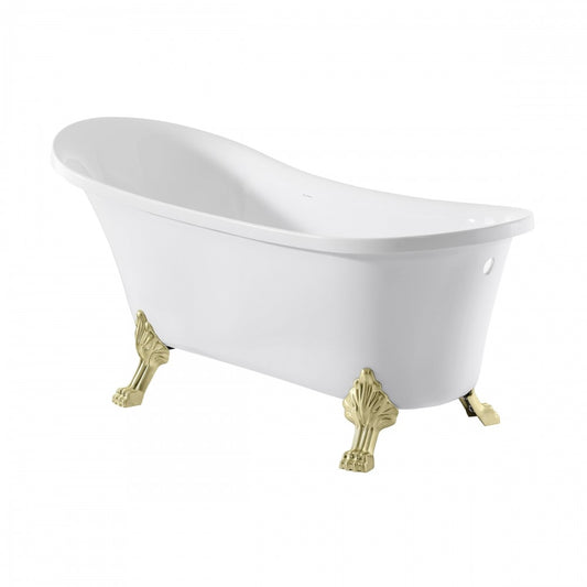 Cache Single Slipper, Clawfoot Soaking Acrylic Bathtub, Brushed Gold Clawfoot