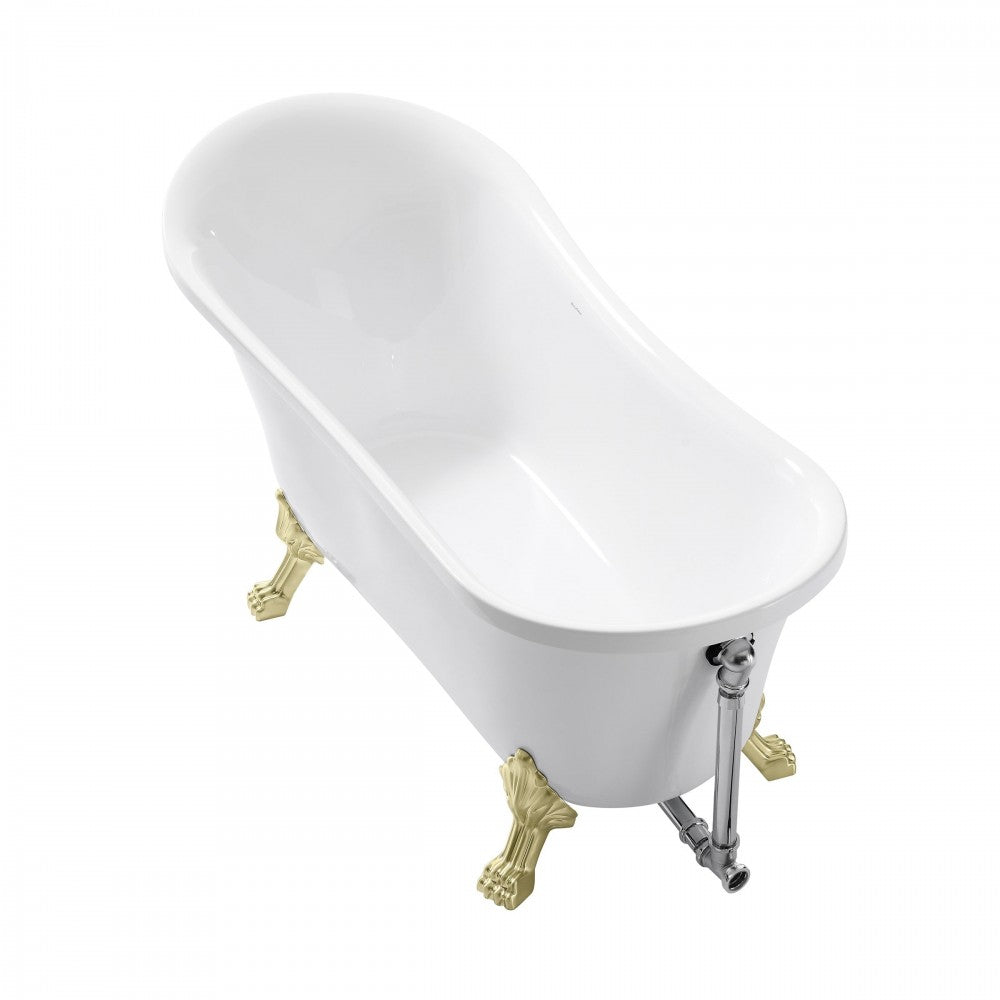 Cache Single Slipper, Clawfoot Soaking Acrylic Bathtub, Brushed Gold Clawfoot