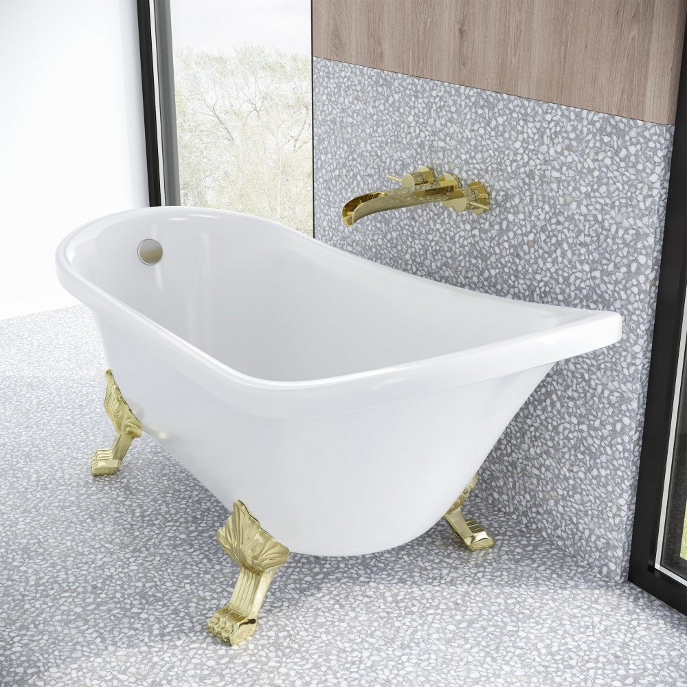 Cache Single Slipper, Clawfoot Soaking Acrylic Bathtub, Brushed Gold Clawfoot