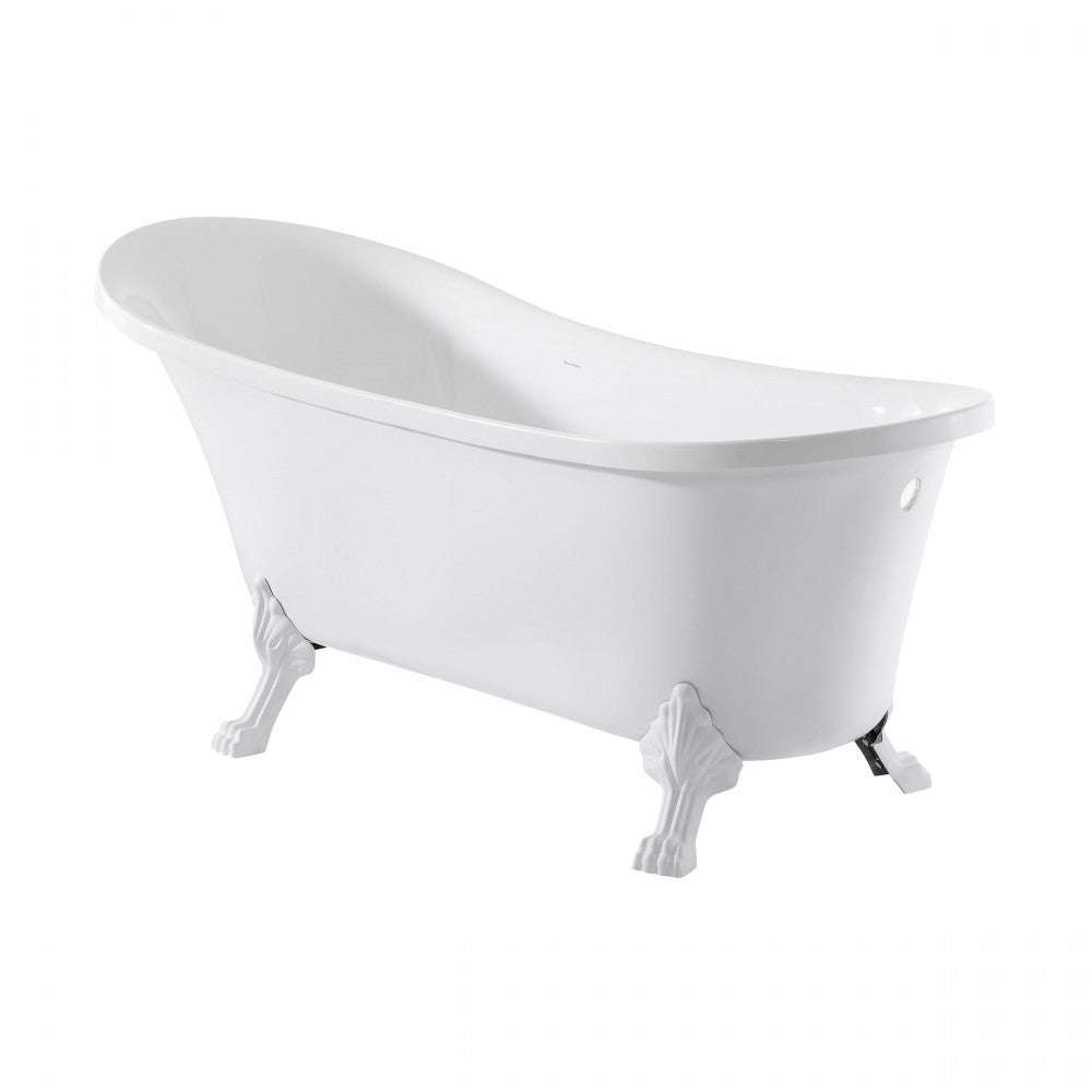 Cache Single Slipper, Clawfoot Soaking Acrylic Bathtub, Matte White Clawfoot