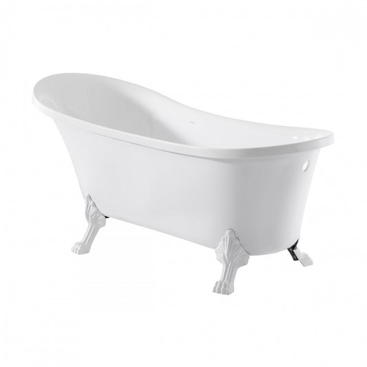 Cache Single Slipper, Clawfoot Soaking Acrylic Bathtub, Matte White Clawfoot