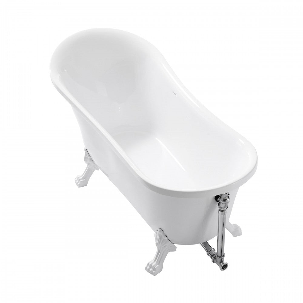 Cache Single Slipper, Clawfoot Soaking Acrylic Bathtub, Matte White Clawfoot