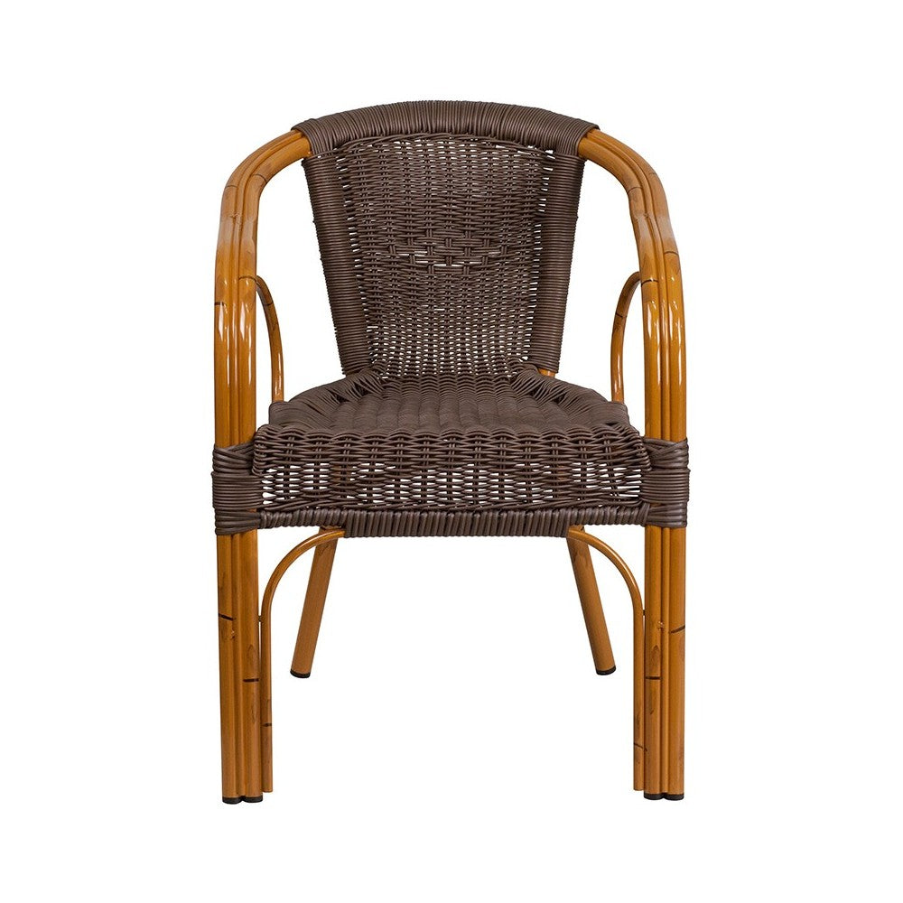 Cadiz Series Dark Brown Rattan Restaurant Patio Chair with Red Bamboo-Aluminum Frame