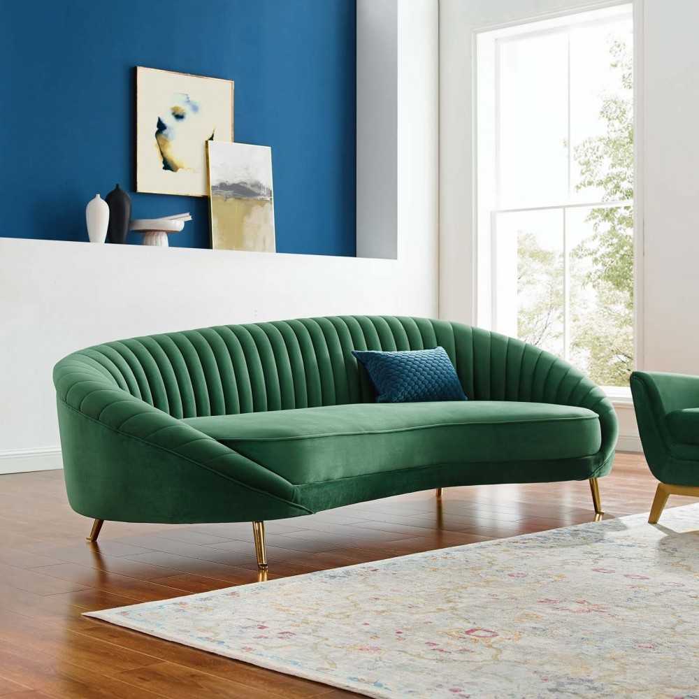 Camber Channel Tufted Performance Velvet Sofa, Emerald