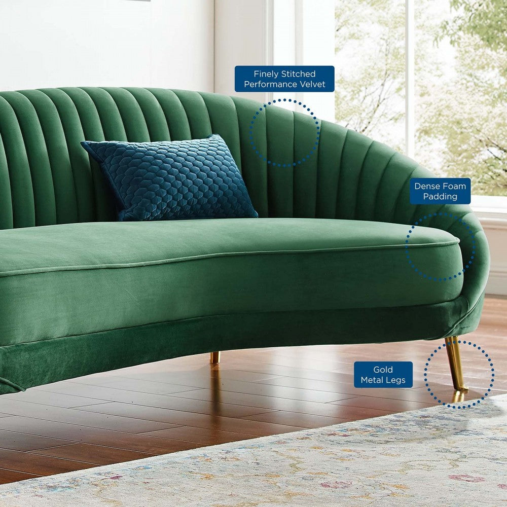 Camber Channel Tufted Performance Velvet Sofa, Emerald