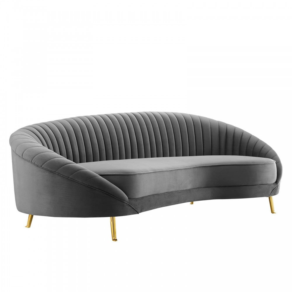 Camber Channel Tufted Performance Velvet Sofa, Gray