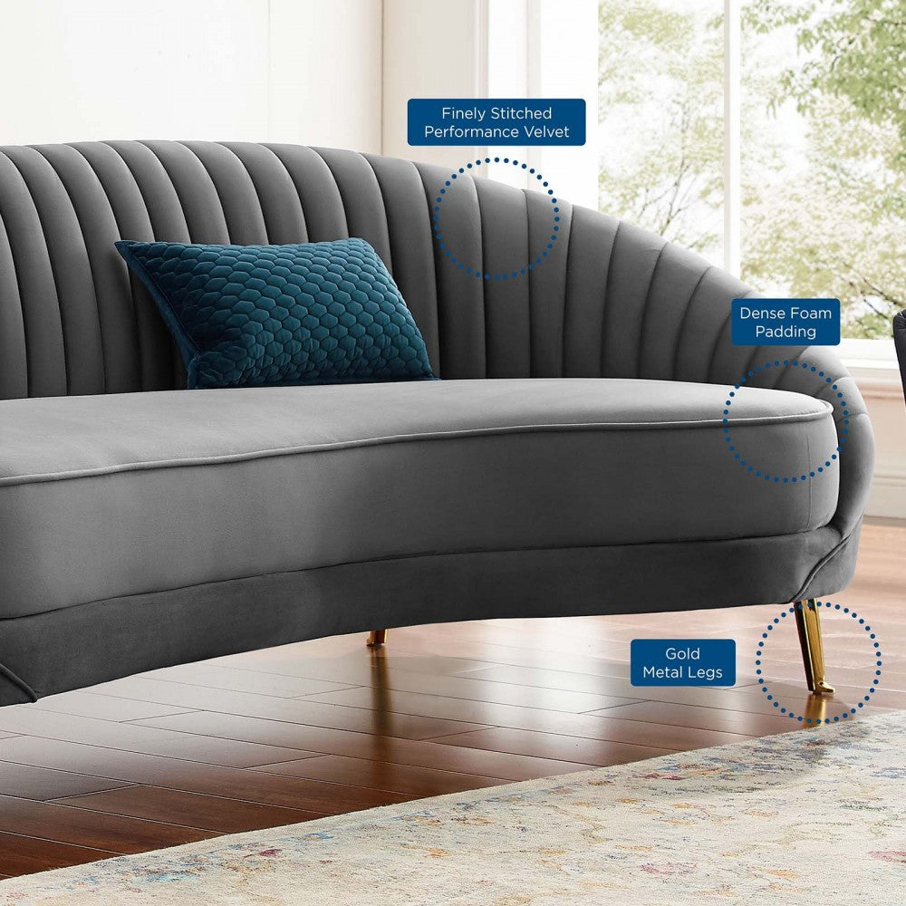Camber Channel Tufted Performance Velvet Sofa, Gray