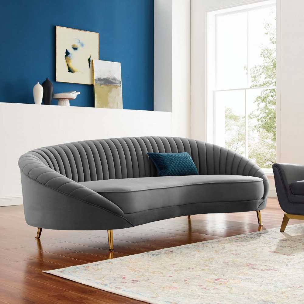 Camber Channel Tufted Performance Velvet Sofa, Gray