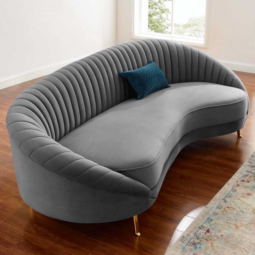 Camber Channel Tufted Performance Velvet Sofa, Gray