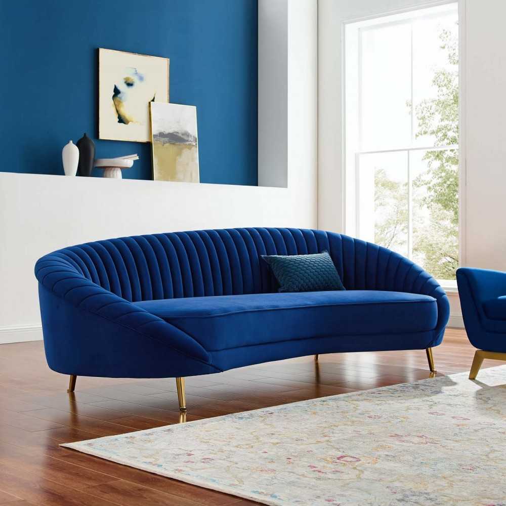 Camber Channel Tufted Performance Velvet Sofa, Navy