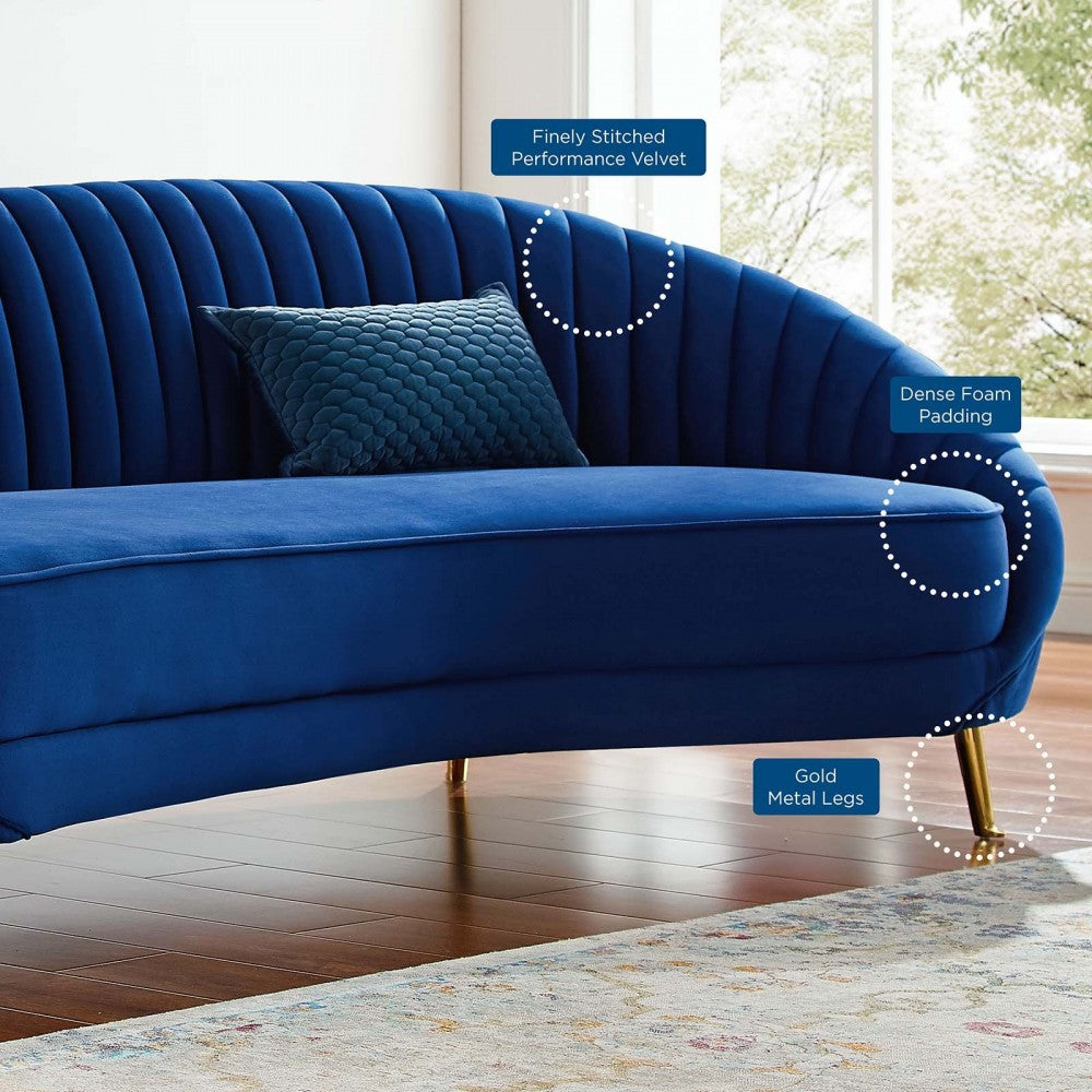 Camber Channel Tufted Performance Velvet Sofa, Navy