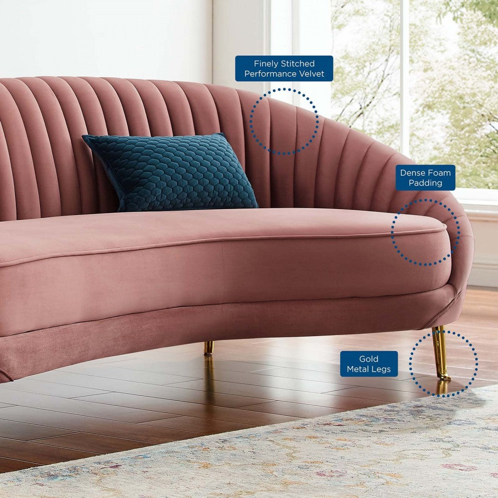 Camber Channel Tufted Performance Velvet Sofa, Dusty Rose