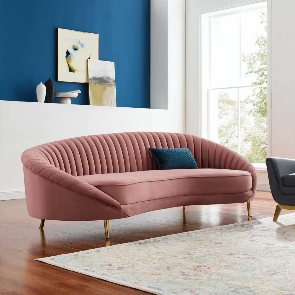 Camber Channel Tufted Performance Velvet Sofa, Dusty Rose