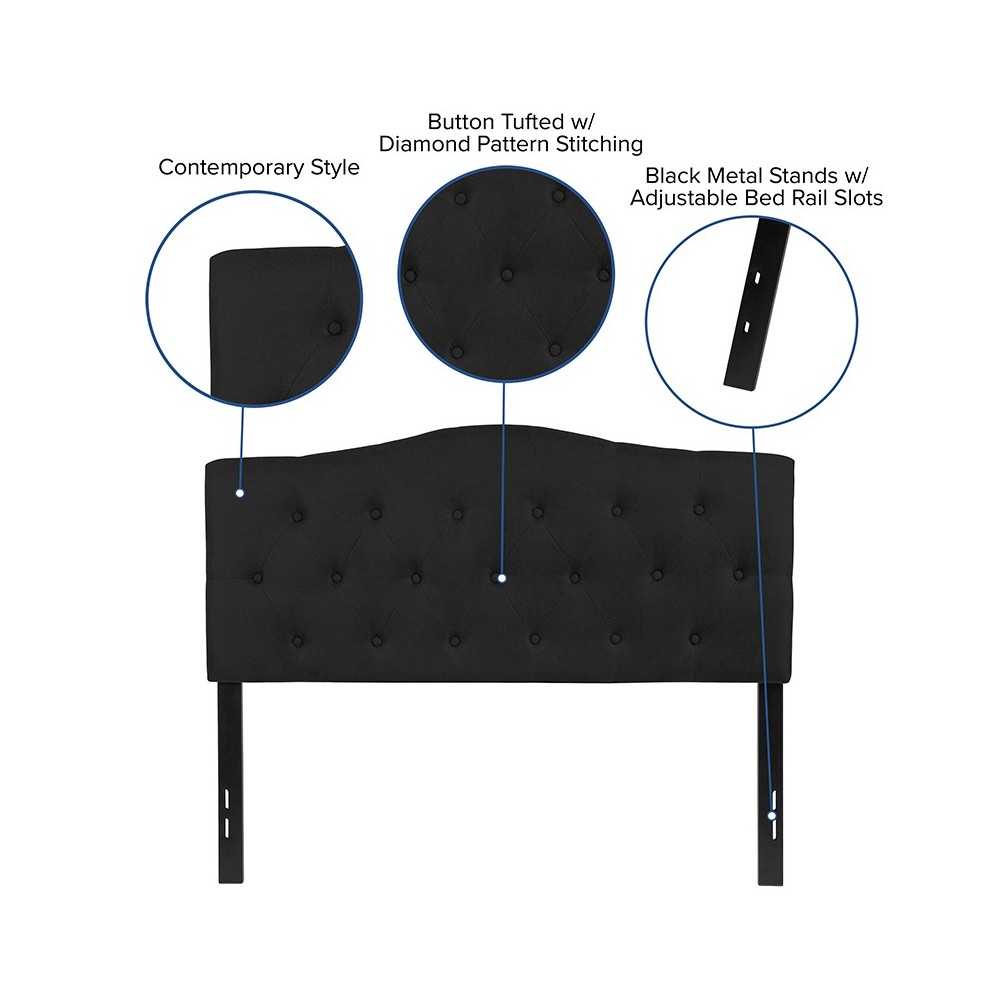 Cambridge Tufted Upholstered Full Size Headboard in Black Fabric