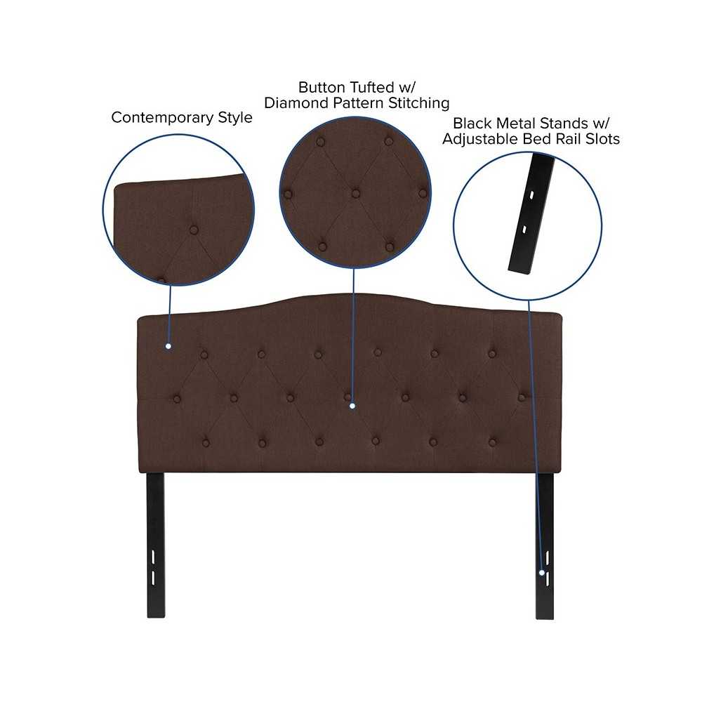 Cambridge Tufted Upholstered Full Size Headboard in Dark Brown Fabric