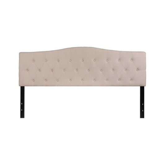 Cambridge Tufted Upholstered King Size Headboard in Beige Fabric