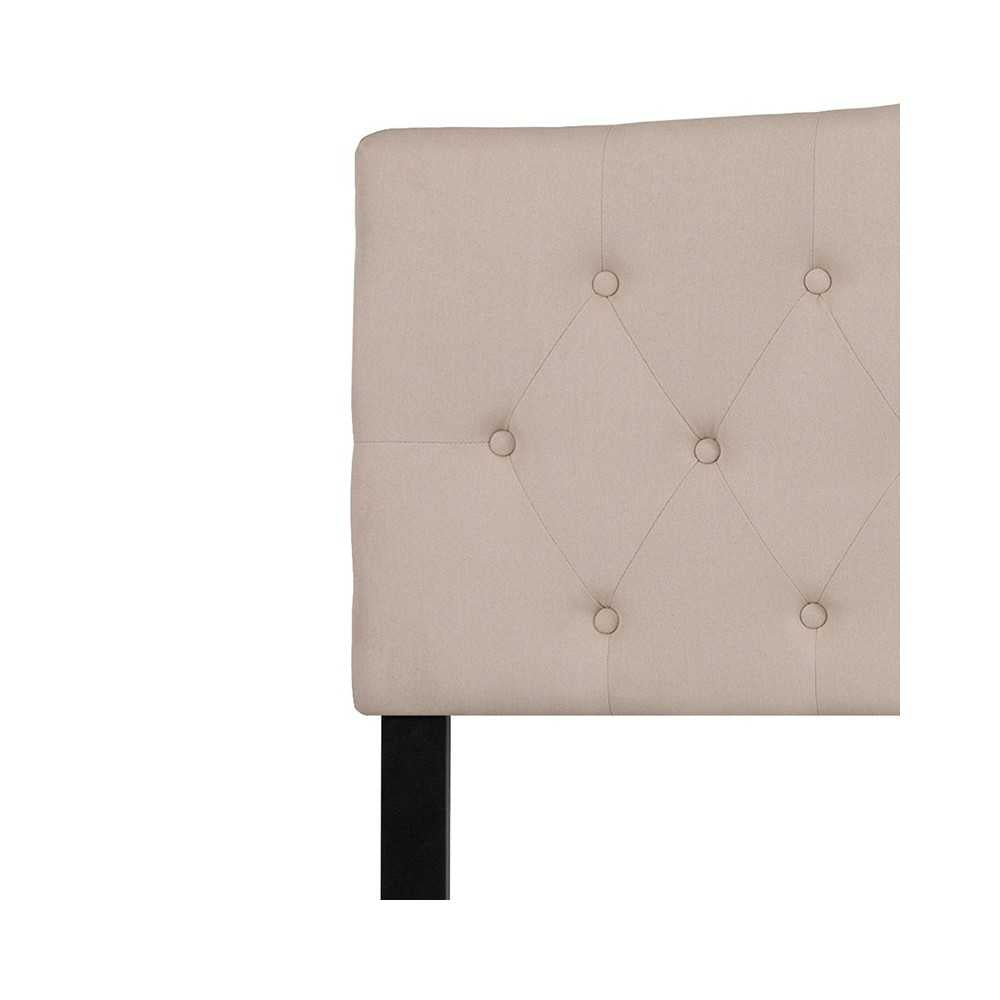 Cambridge Tufted Upholstered King Size Headboard in Beige Fabric