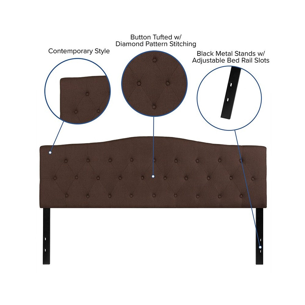 Cambridge Tufted Upholstered King Size Headboard in Dark Brown Fabric