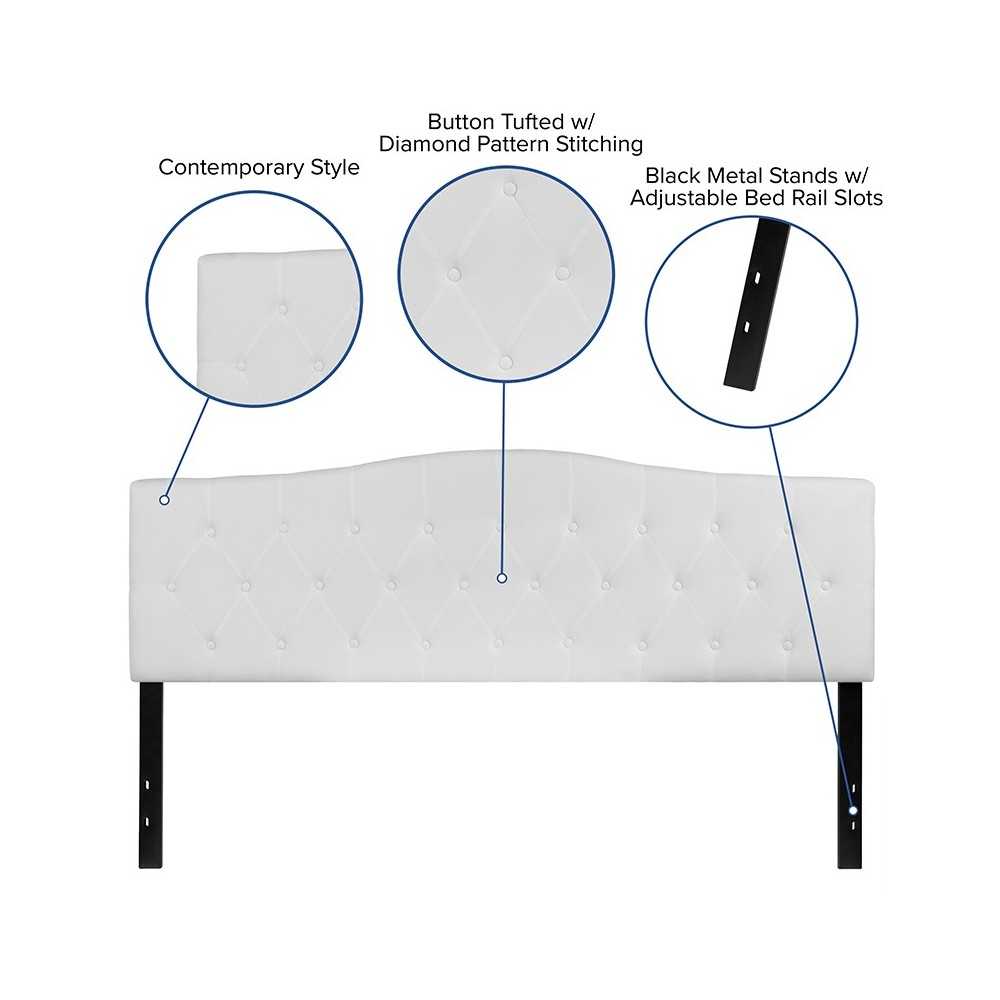 Cambridge Tufted Upholstered King Size Headboard in White Fabric