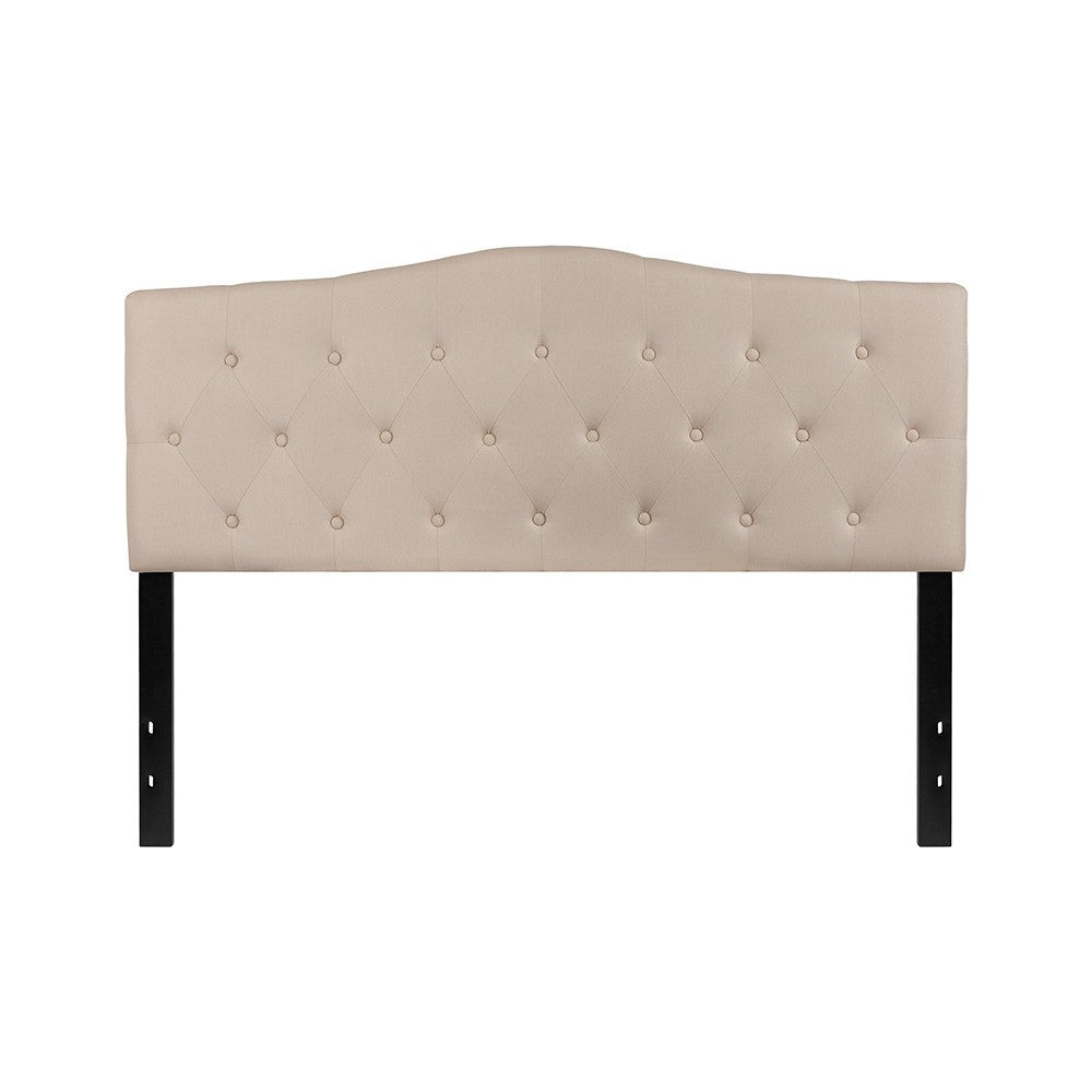 Cambridge Tufted Upholstered Queen Size Headboard in Beige Fabric
