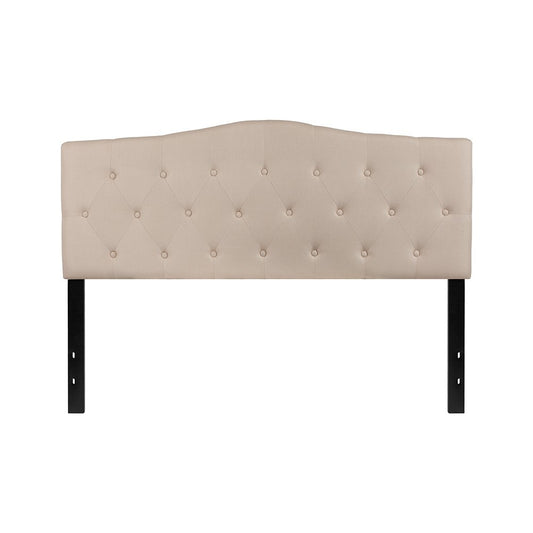 Cambridge Tufted Upholstered Queen Size Headboard in Beige Fabric