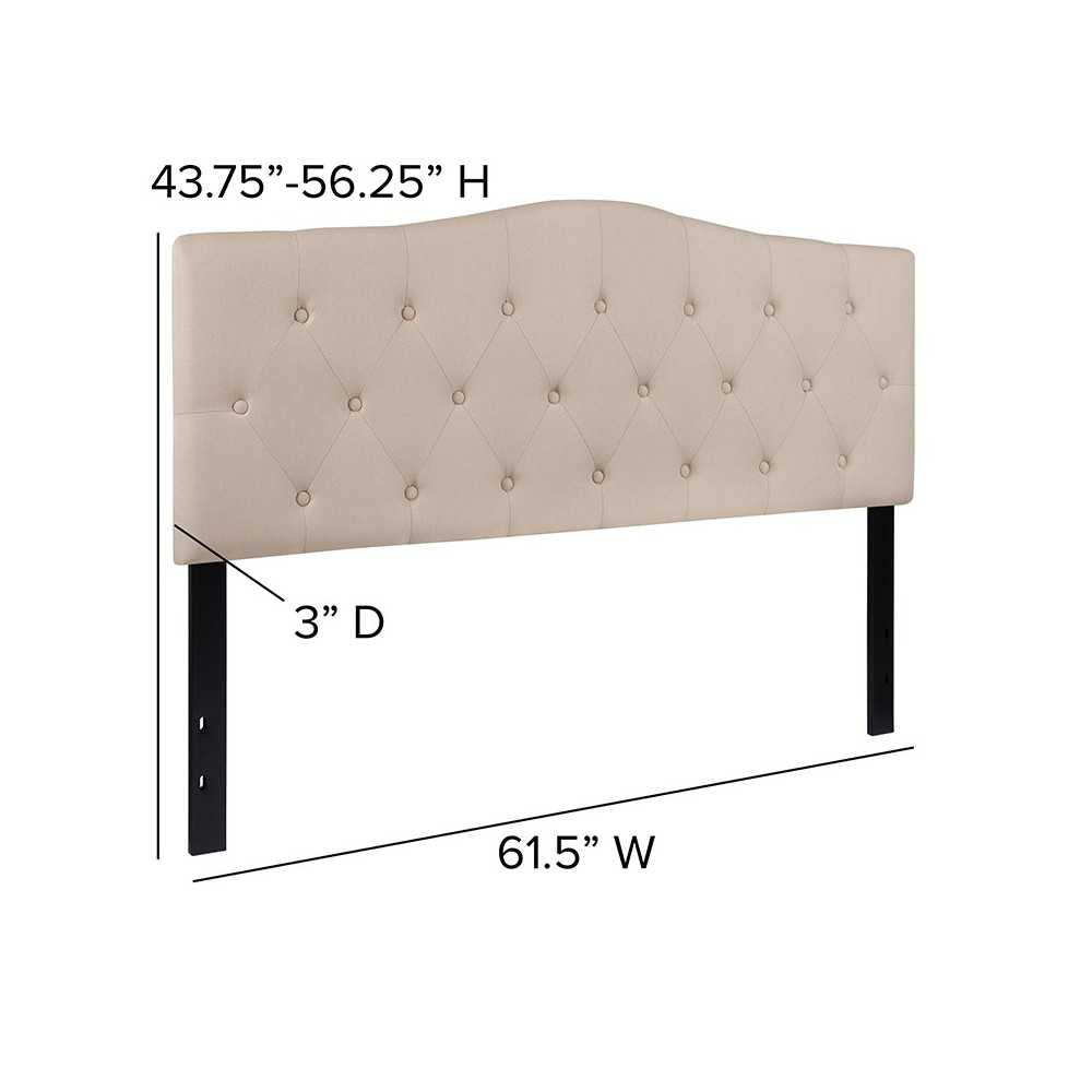 Cambridge Tufted Upholstered Queen Size Headboard in Beige Fabric