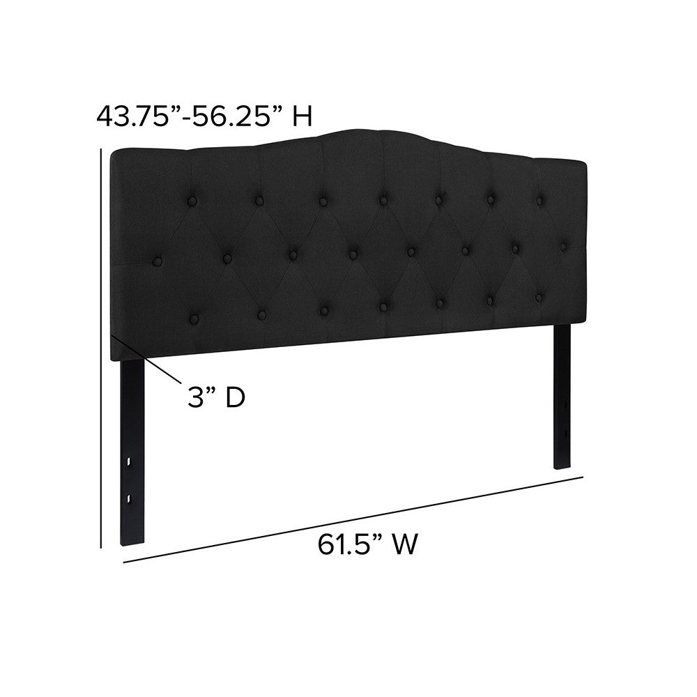 Cambridge Tufted Upholstered Queen Size Headboard in Black Fabric