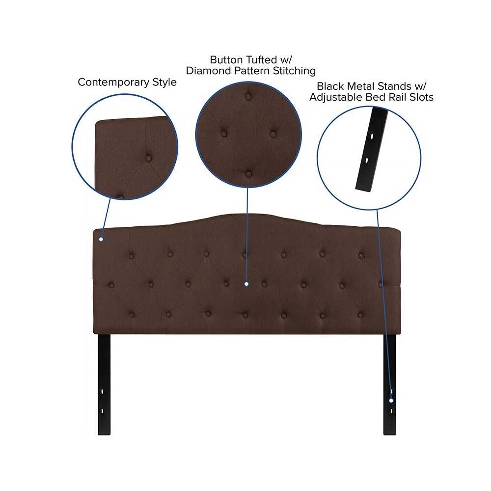 Cambridge Tufted Upholstered Queen Size Headboard in Dark Brown Fabric