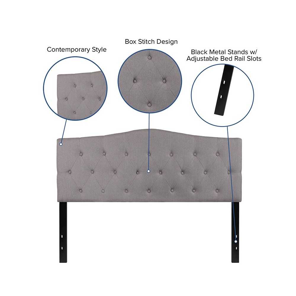 Cambridge Tufted Upholstered Queen Size Headboard in Light Gray Fabric