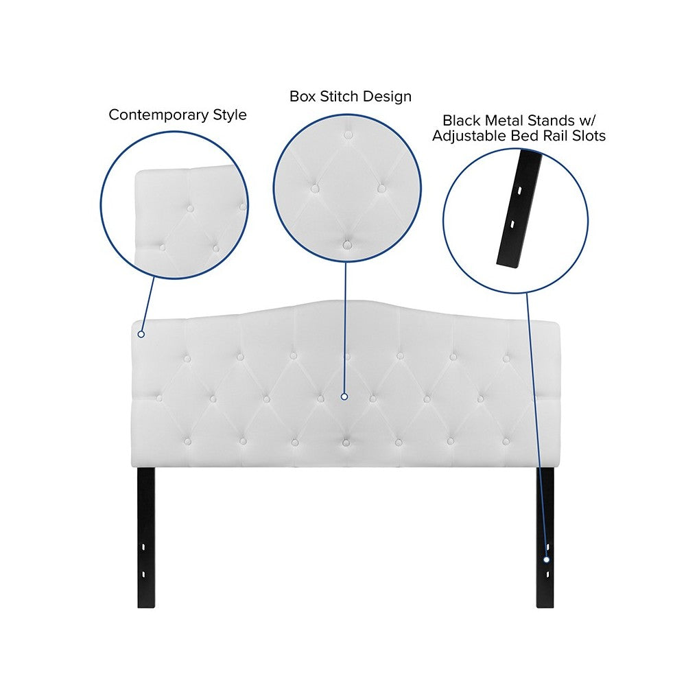 Cambridge Tufted Upholstered Queen Size Headboard in White Fabric